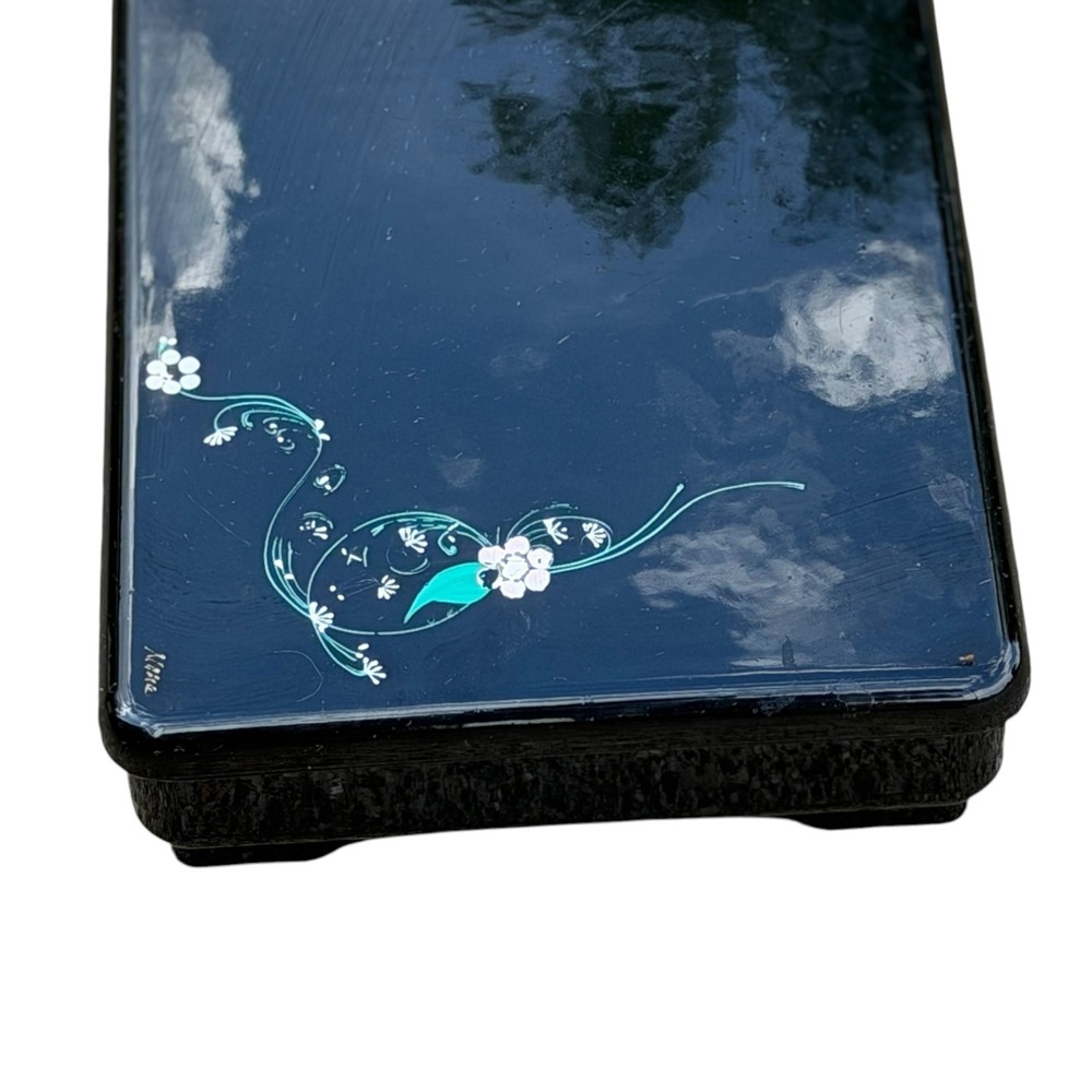 Vintage Pavlova Paris Hand Painted Black Lacquer Box Signed Nina Floral Vanity - Picture 6 of 13